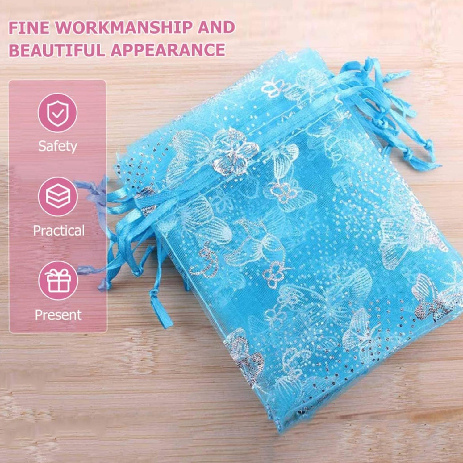 17684 Organza Return Gift Bags Small Mesh Bags Drawstring Gift Bags Christmas Drawstring Organza Gift Bags, Wedding Party Festival Gift Bags, Jewellery Packing Pouch Dry Fruit Pouch 10×12 Cm (100 Pcs Set)