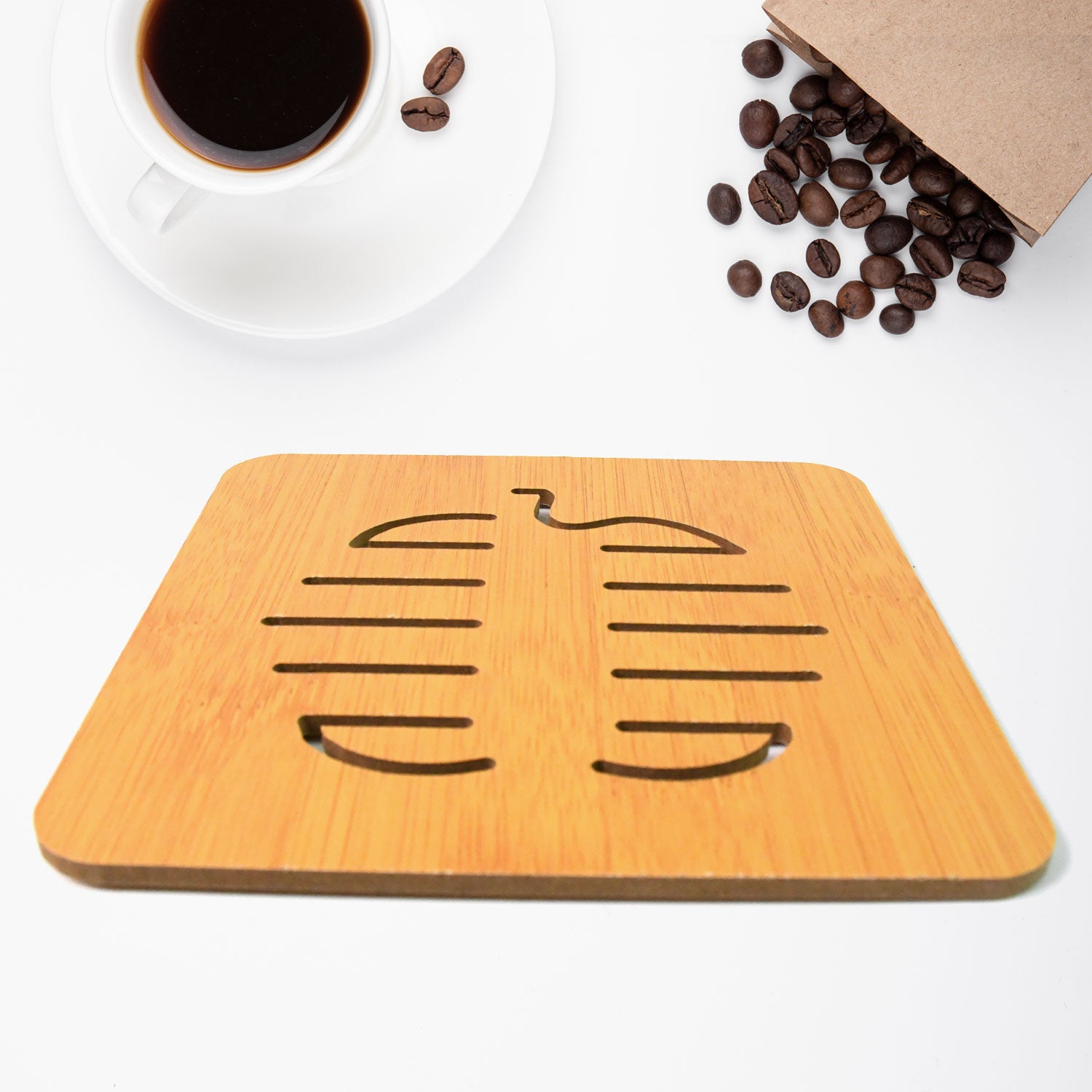 Square Bamboo Wood Table Place mat Hot Pot Cup Mat Tea Coaster(14×14 Cm / 1 Pc)