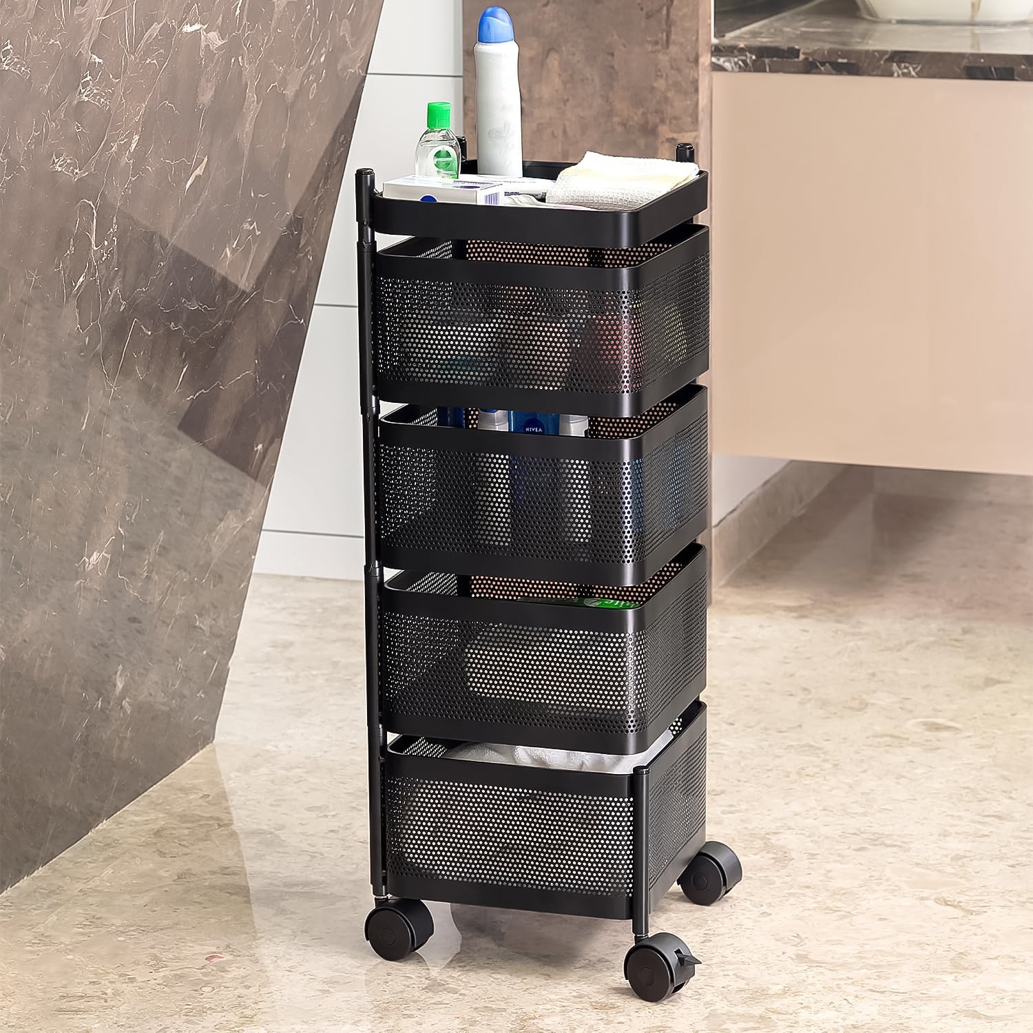 Metal Square High Quality Kitchen Trolley with Wheels (4 Layer / 1 Pc)