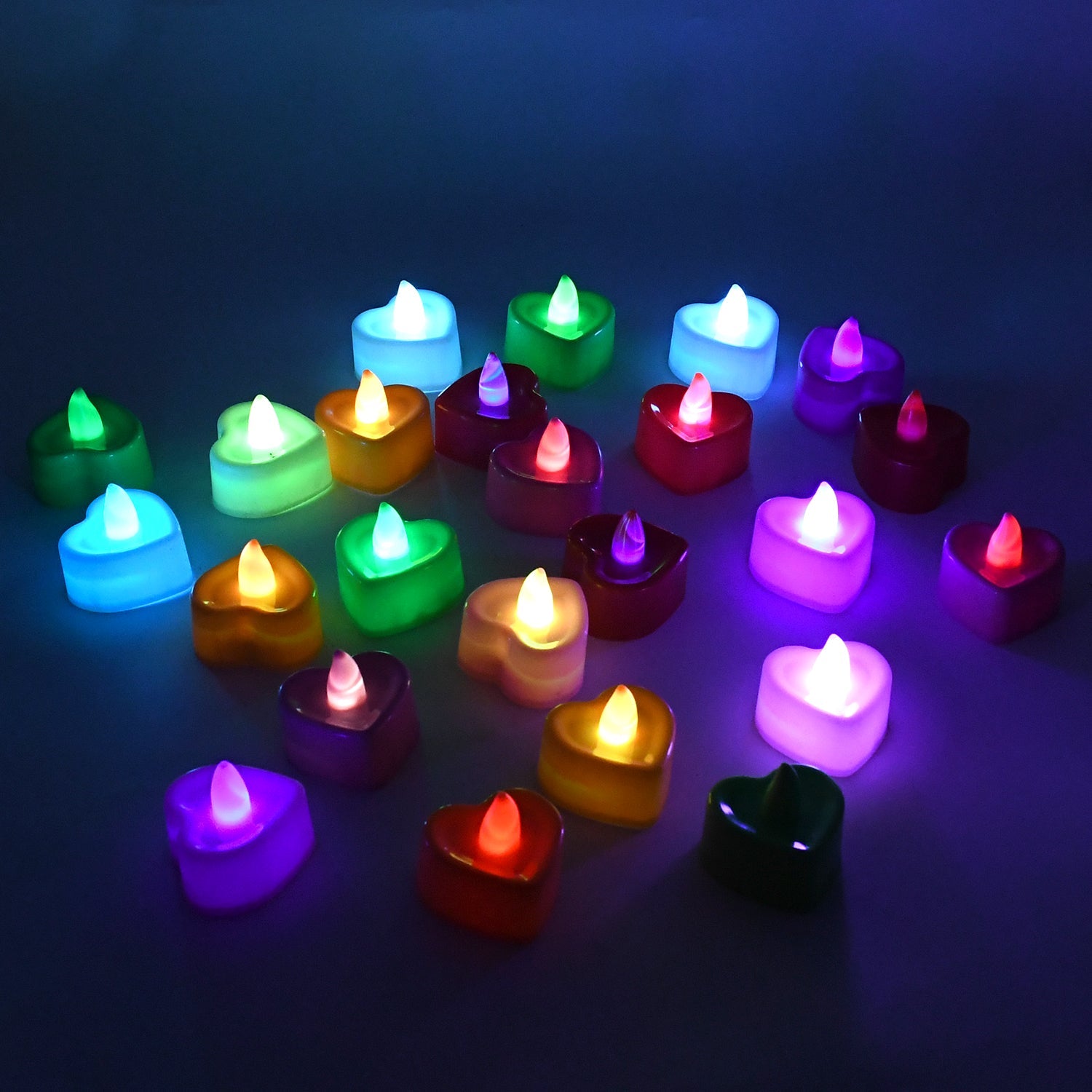 Heart Shape Battery Operated Tea Light LED Candles, for Decoration Use (24 Pc Set)