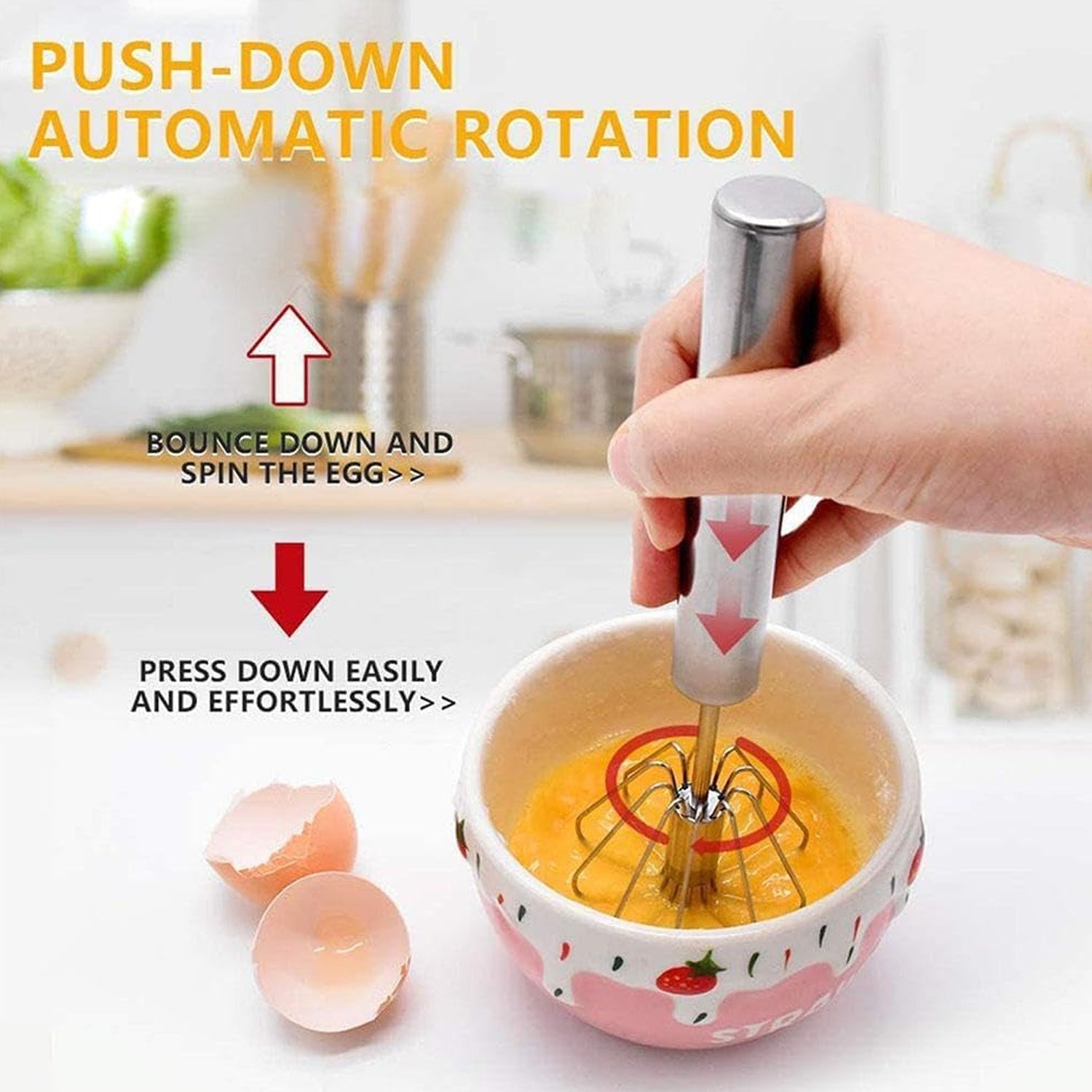 Big Stainless Steel Egg Whisk, Hand Push Rotary Whisk Blender (1 Pc / 35 Cm)