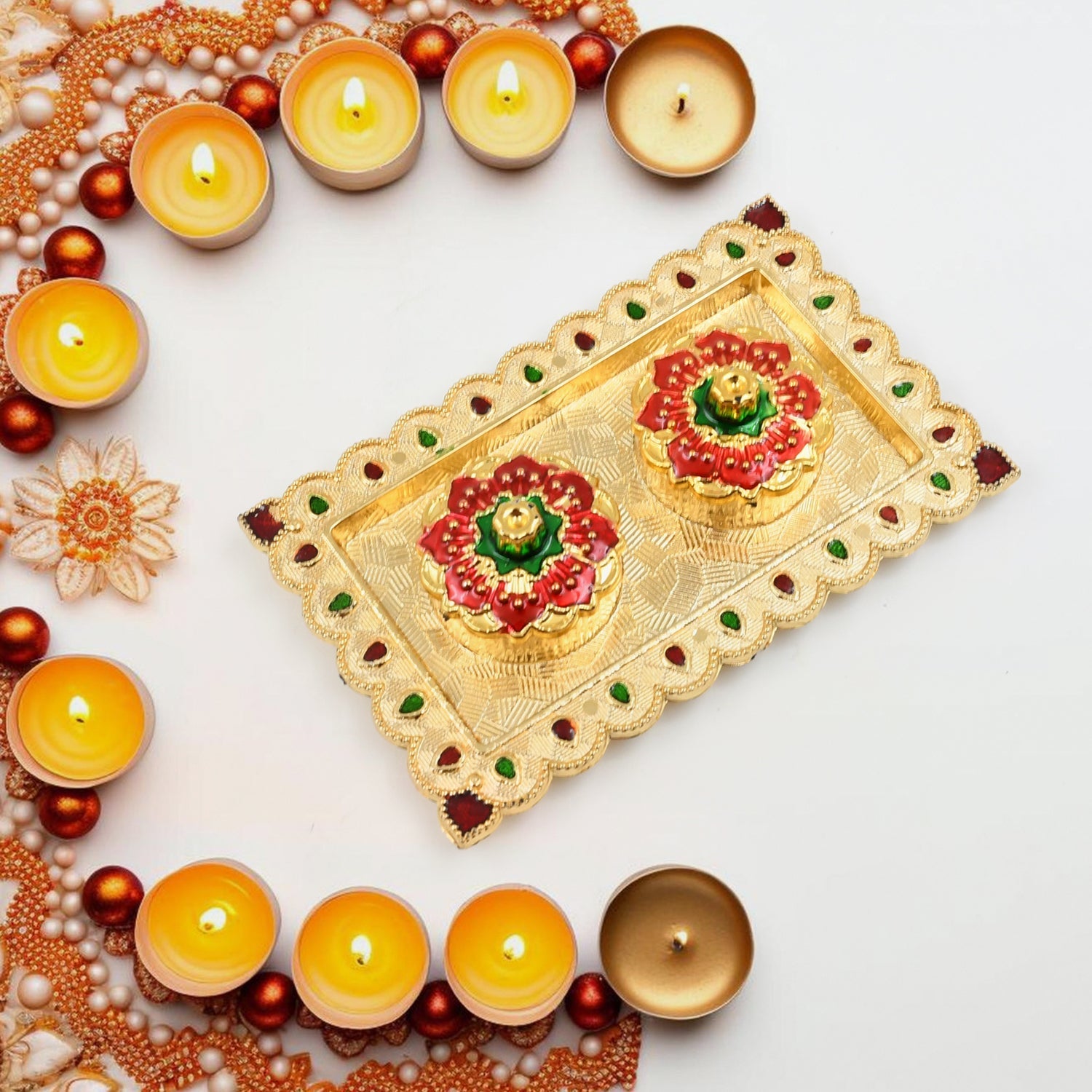 Tray Shape Special Puja Thali (1 Pc / Mix Design)