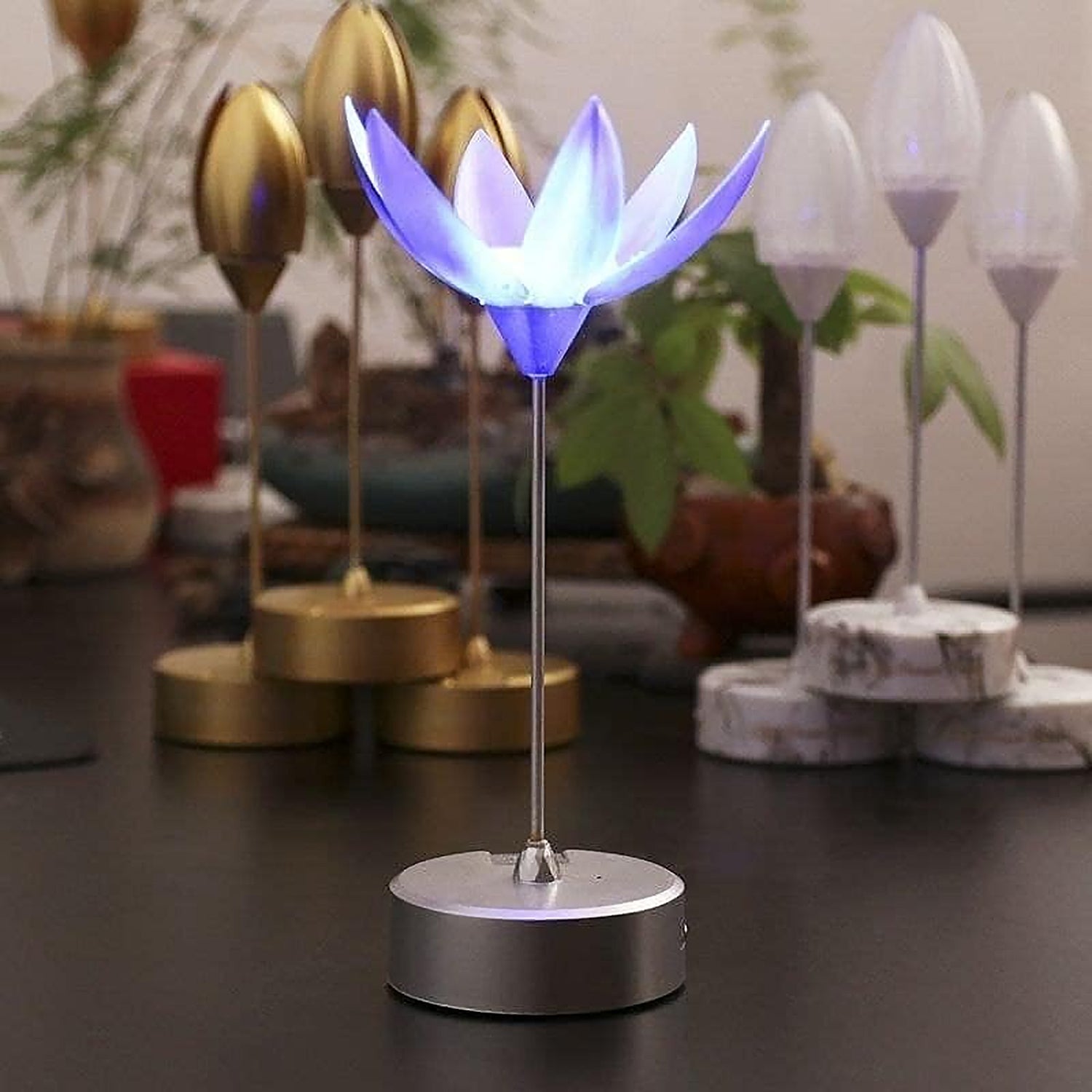 13074 Color Changing Lotus Flower Lamp with Music, Touch Open and Close, USB Rechargeable (1 Pc)