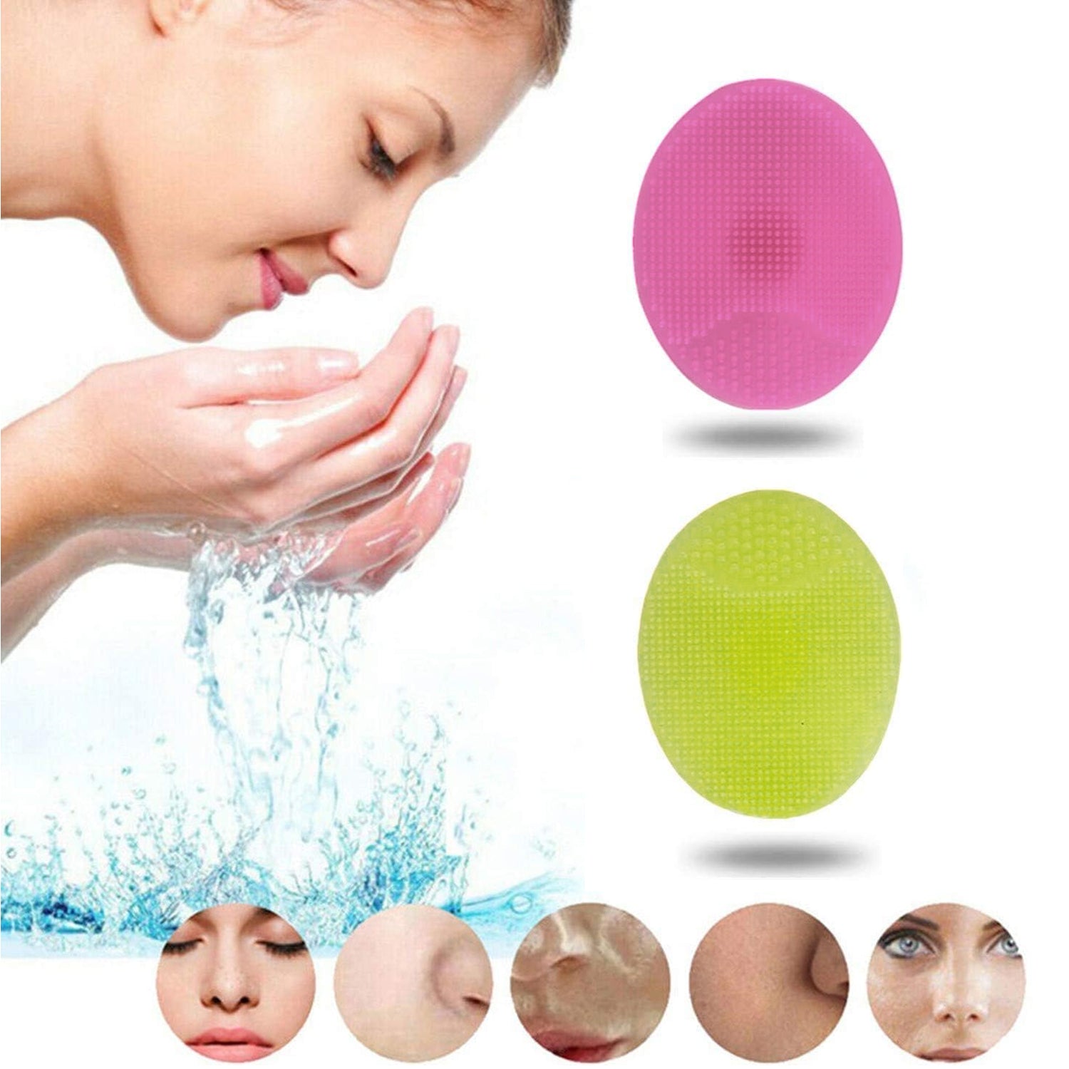 Bath & Facial Cleansing Brush, Soft Silicone Face Scrubber (2 Pc Set)