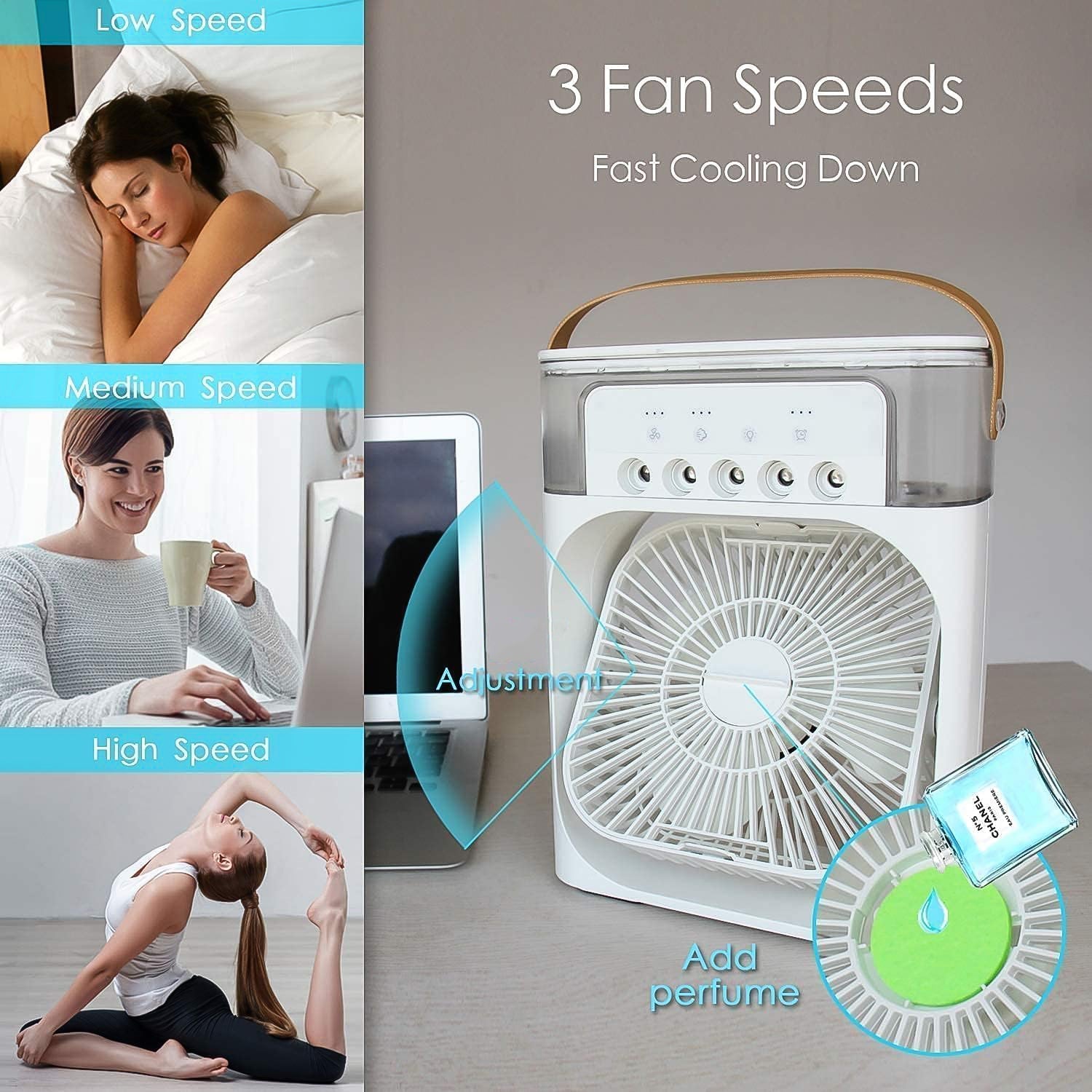 Portable Air Conditioner Fan 7 Color Changing Light (Big / 1 Pc)