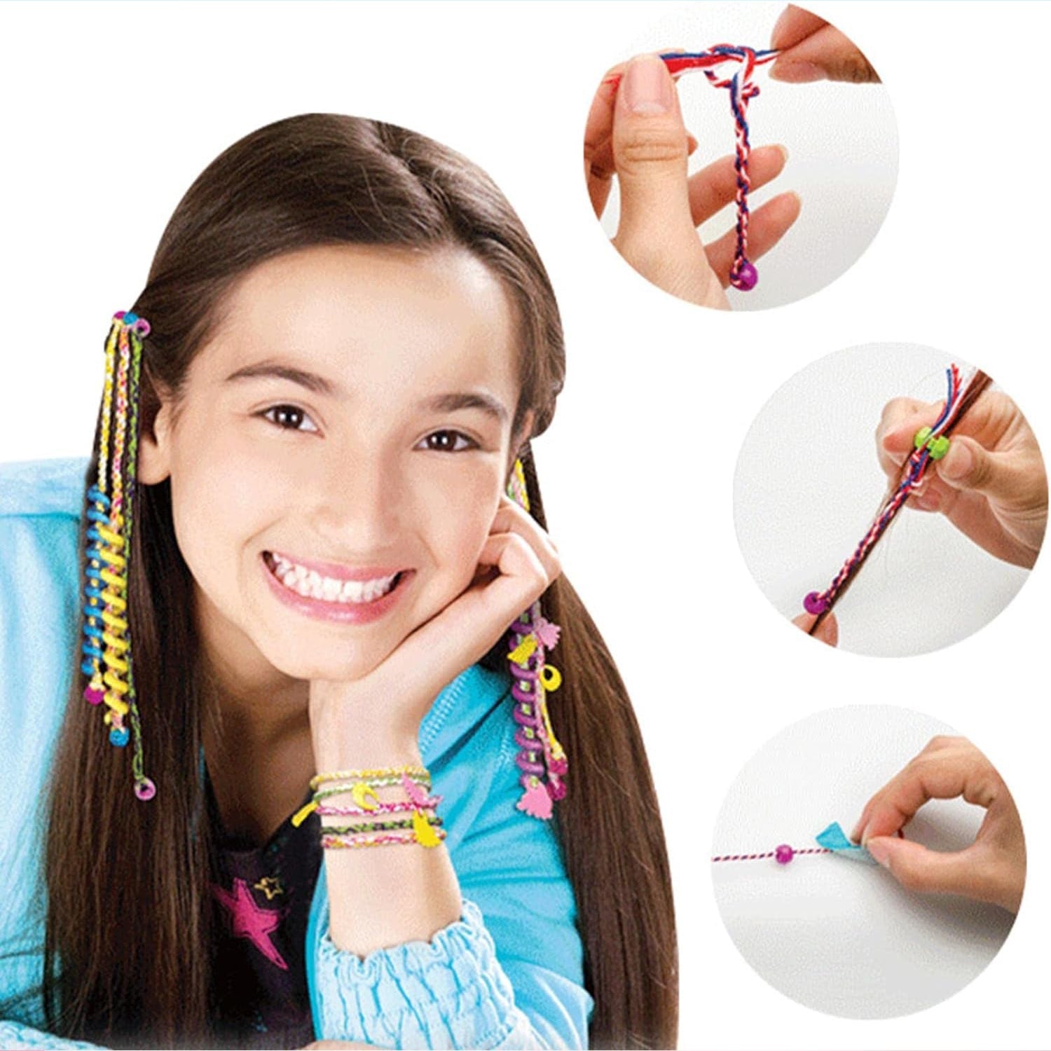 12672 Hair Styling Clasp Clips Twisting Stringing Beads Kit for Girls, Portable Hair Braider Machine,Hairstyle Braid Kit DIY Hair Styling Tool with Comb, Rubber, Button Beads and Beads (85 Pcs Set)