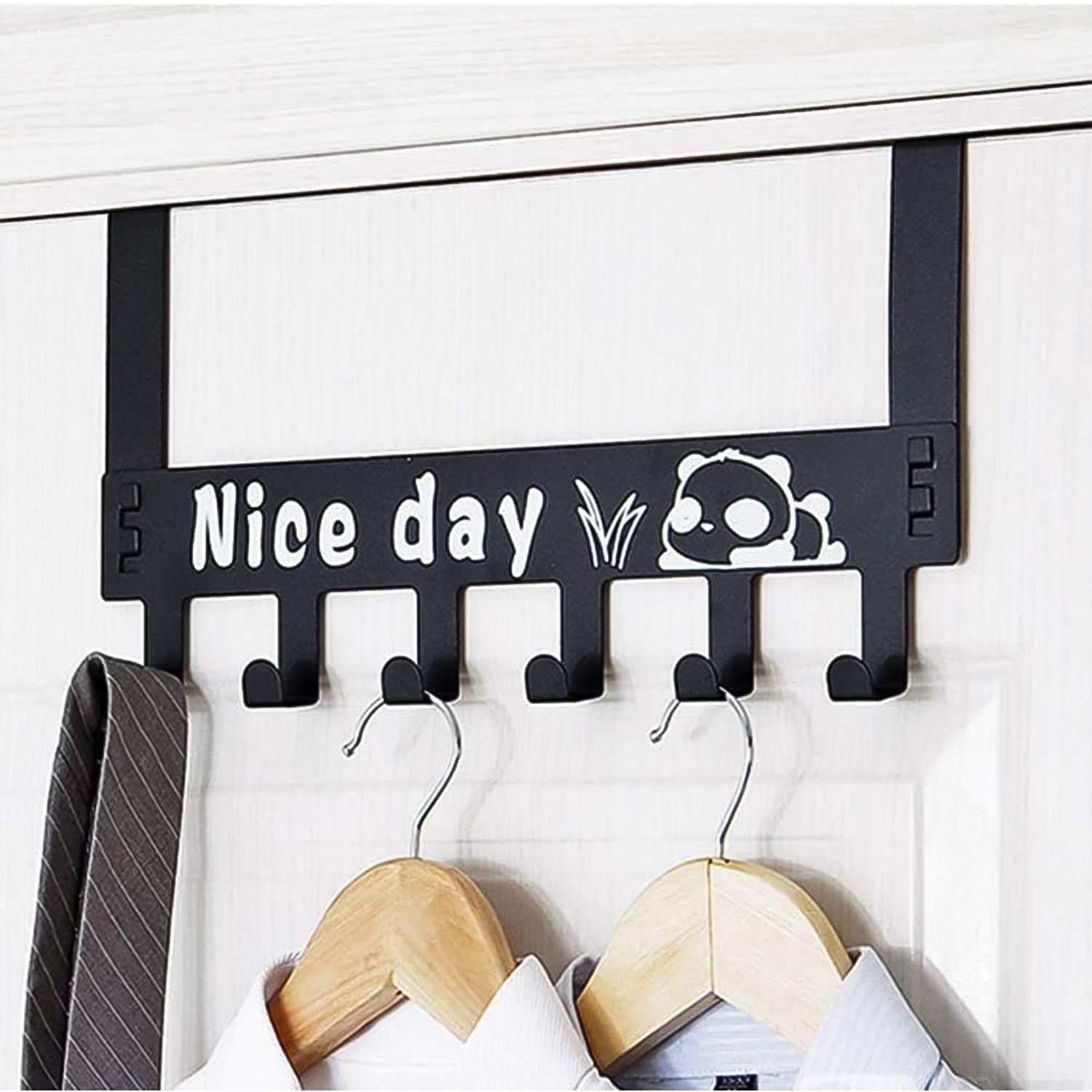 Heavy-Duty Carbon Steel Door Hook Hanger Rack (1 pc / 6 Hook / Black)