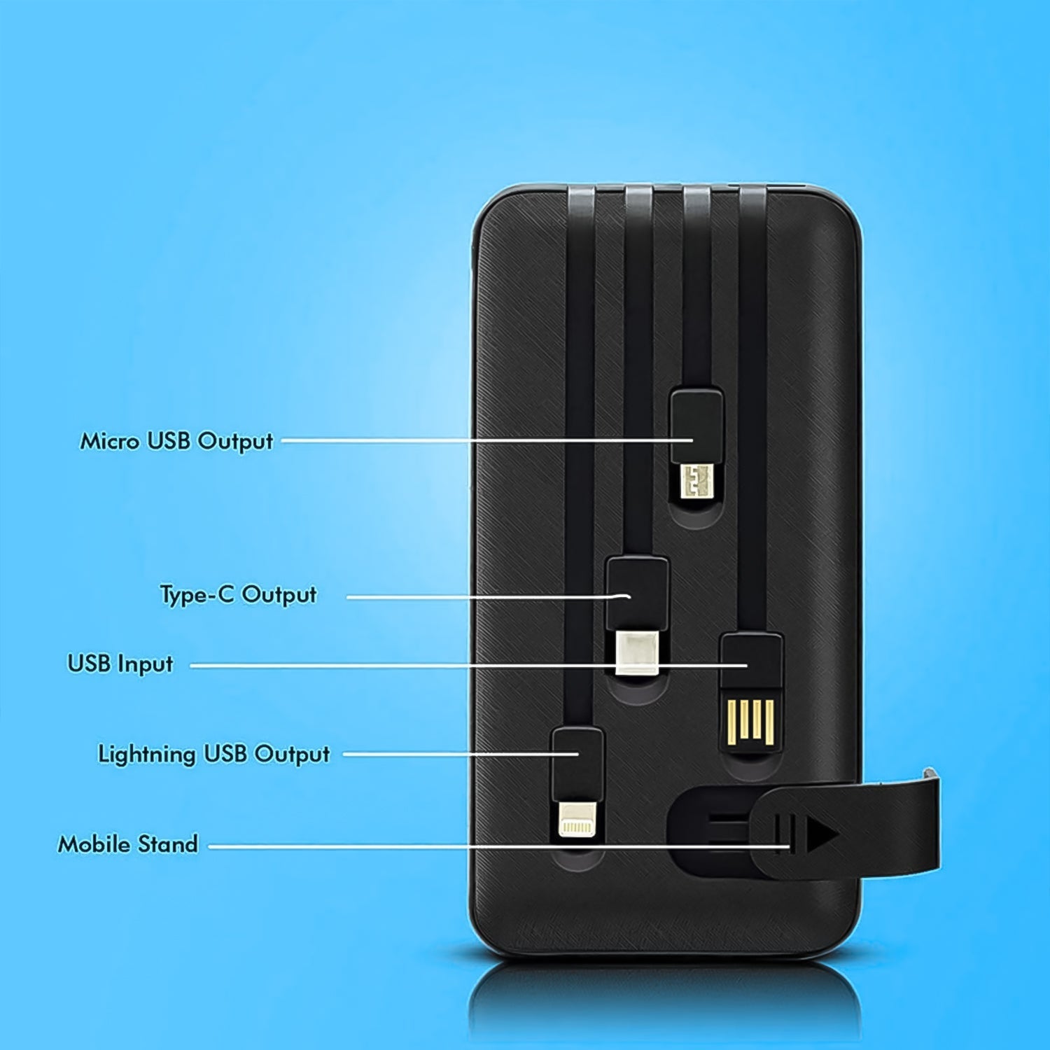 10000mAh, 12W Fast Charging Power Bank with built 4 in 1 USB with Mobile Holder (1 Pc)