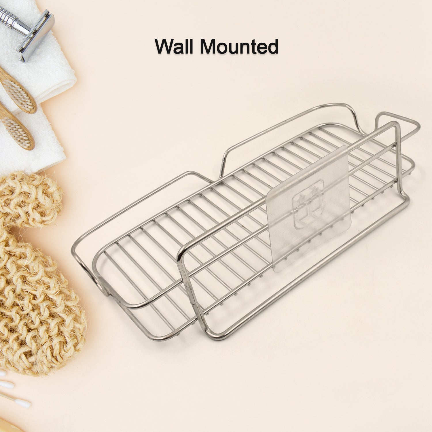 Stainless Steel Kitchen Bathroom Shower Shelf Storage Suction Basket Rack (1 Pc)