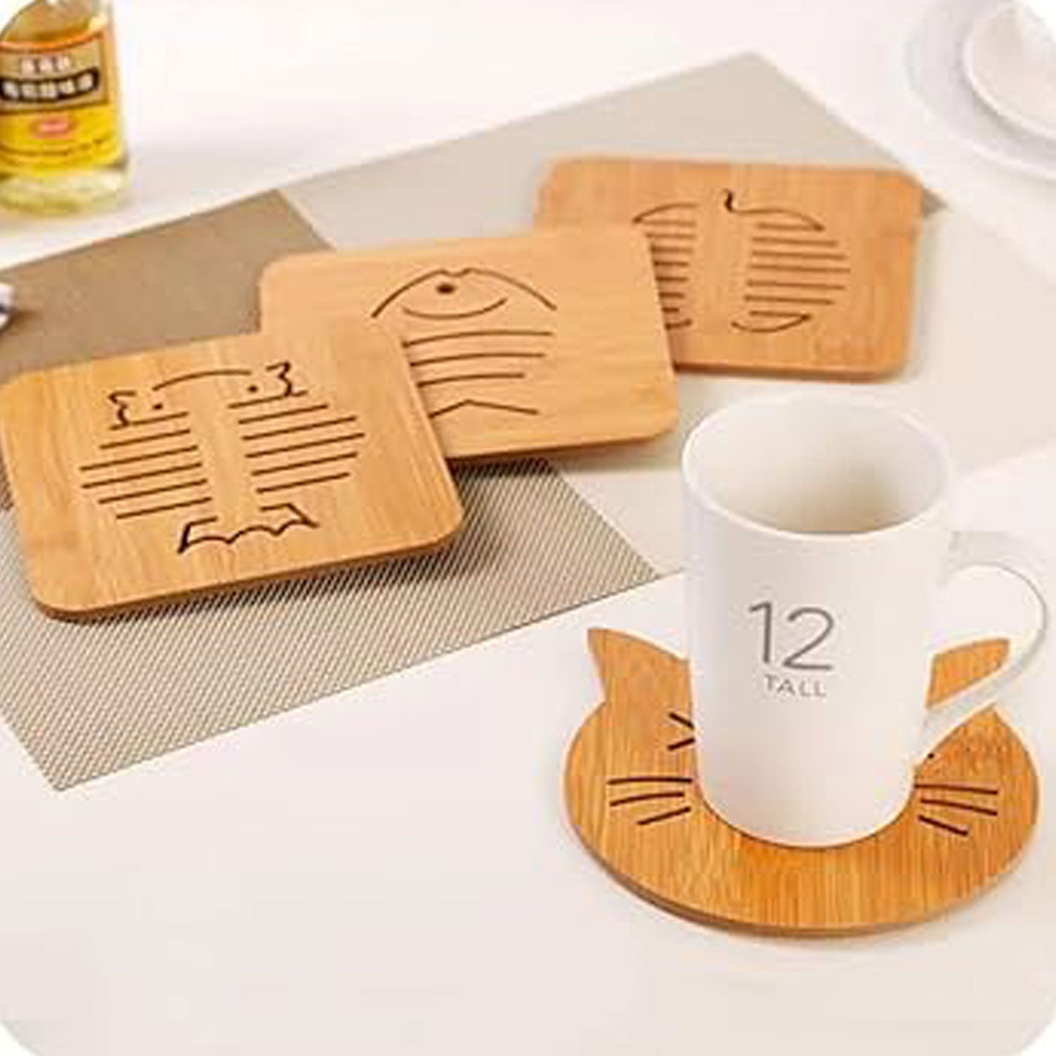 Square Bamboo Wood Table Place mat Hot Pot Cup Mat Tea Coaster(14×14 Cm / 1 Pc)