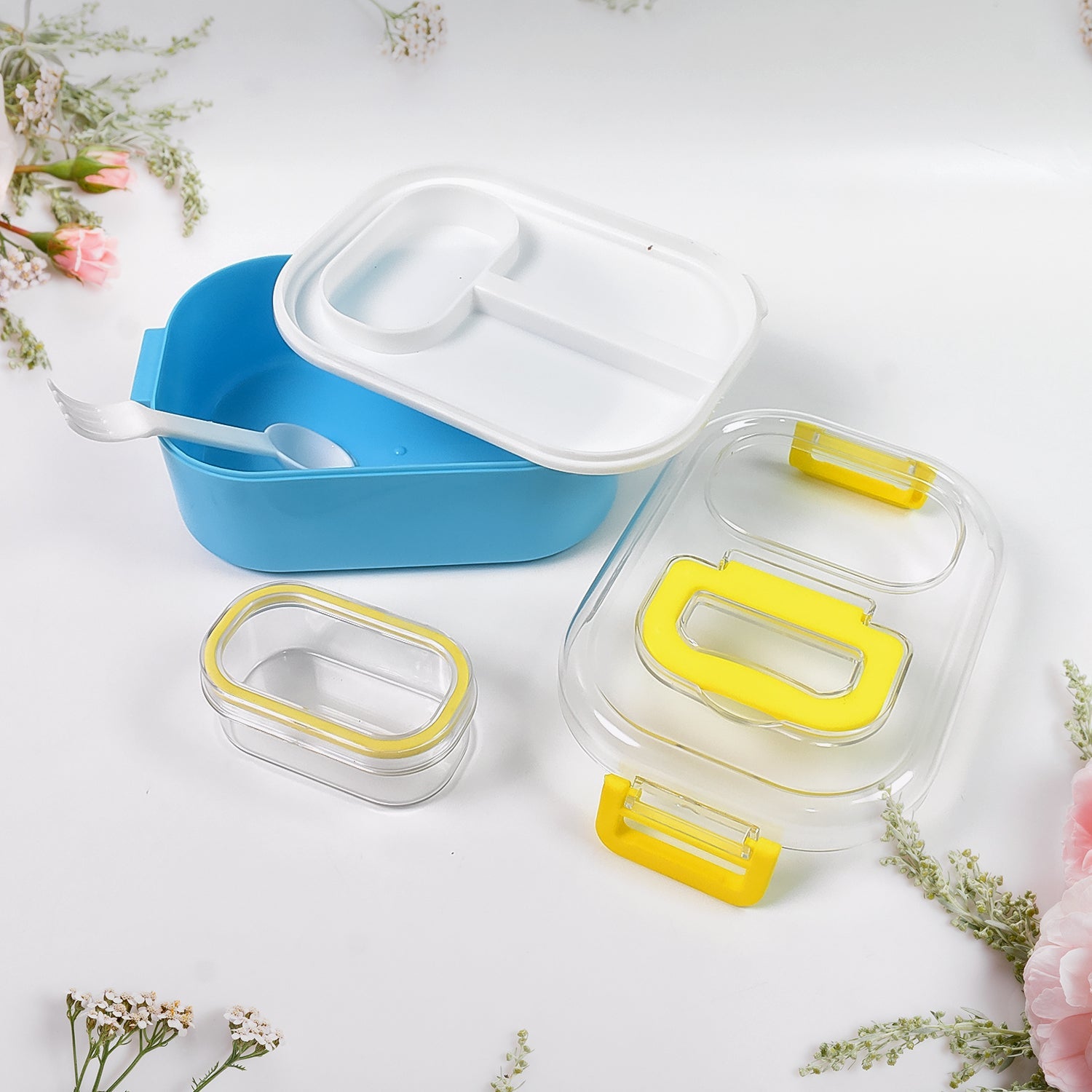 Durable Plastic Lunch box for Kids With 2 in 1 Spoon, Fork (1 Pc)