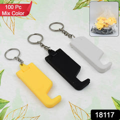 2 in 1 Plastic Keychain with Mobile Stand / Phone Holder (100 Pcs Set / Multicolor)