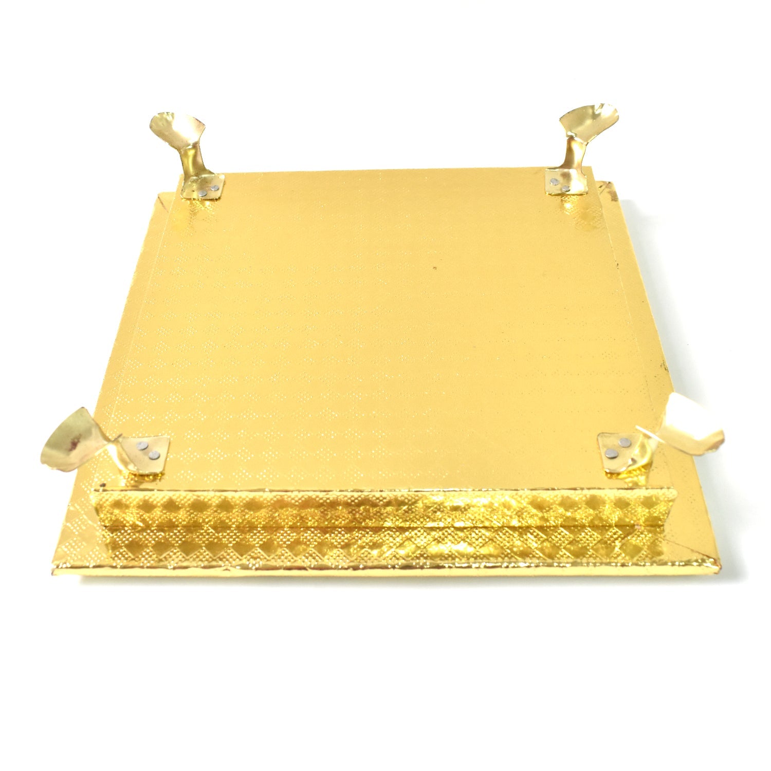 Golden - Square Pooja Chowki Patla / Bajot (20×20 CM / 1 Pc)