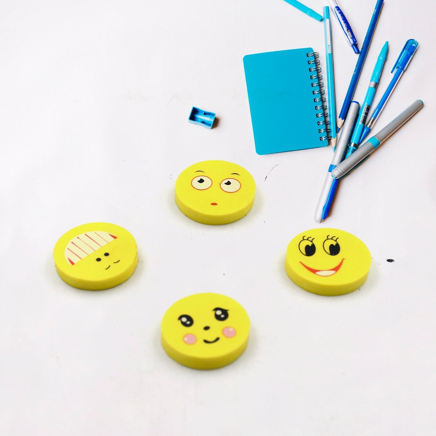 4564 Cute Smile Emoji Erasers, Cute Smile Face Rubber Eraser Dentist Dental Clinic School Kid for School Going Kids/Birthday Party Return Gift Set (4pc Set)