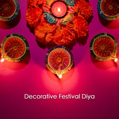 Decorative Hand Painted Clay Puja Diya for Diwali Handmade Diya (6 Pcs Set)