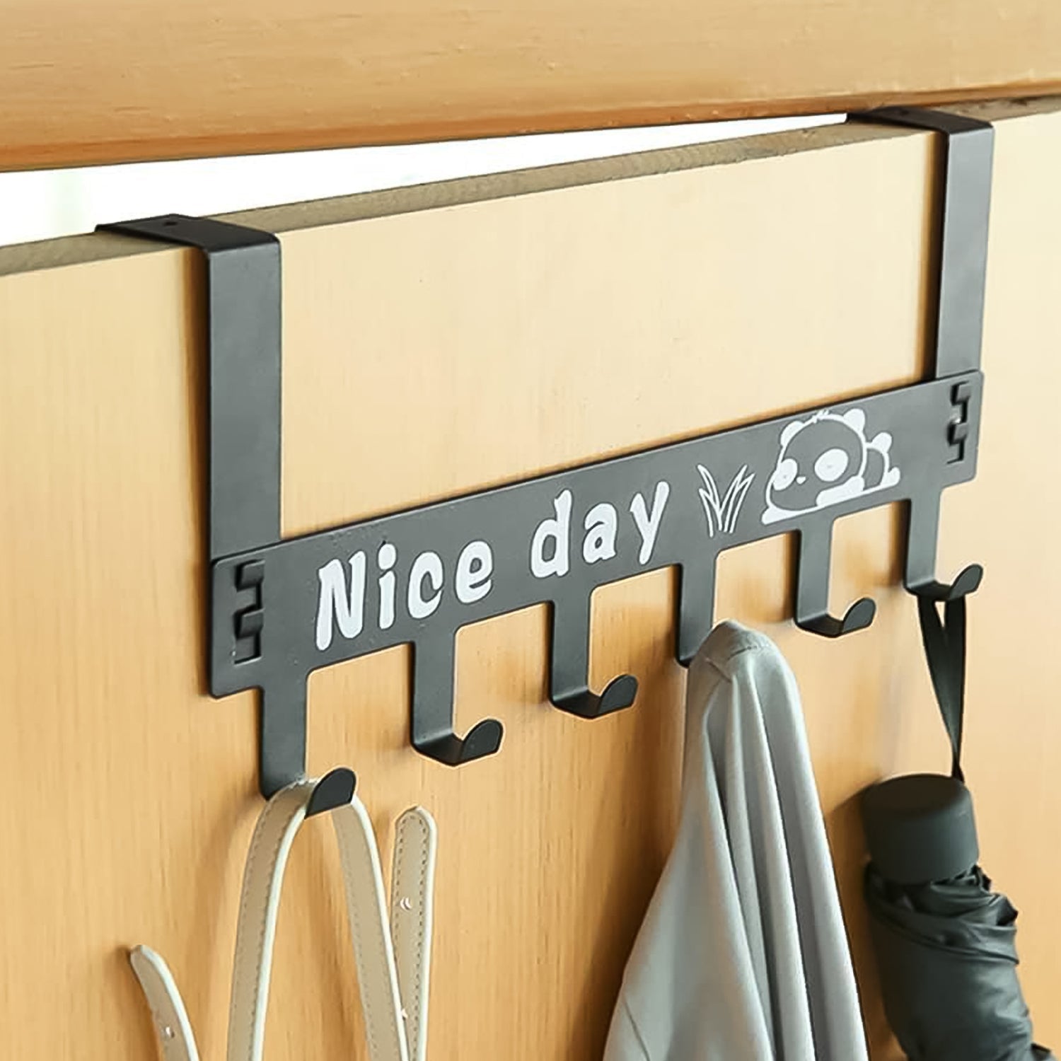 Heavy-Duty Carbon Steel Door Hook Hanger Rack (1 pc / 6 Hook / Black)