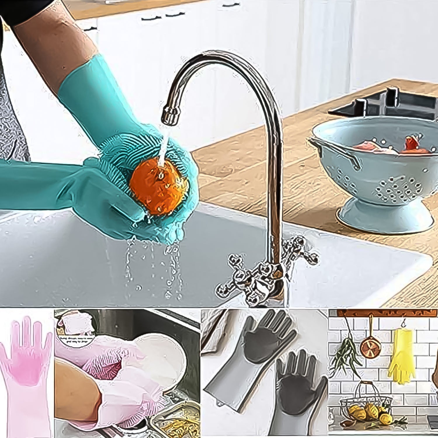 Silicone Kitchen Magic Gloves & Scrubber For Dishwashing & With Brush Cleaning Scrubber