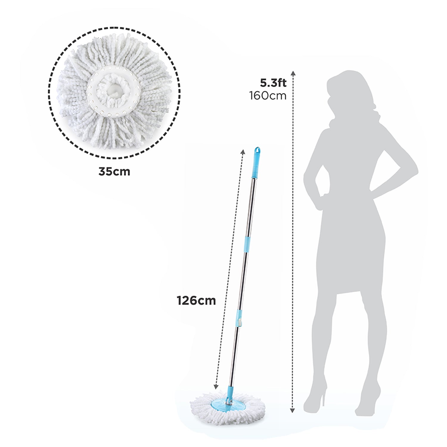 8703 Spin Mop with Bigger Wheels and Plastic Auto Fold Handle for 360 Degree Cleaning DeoDap