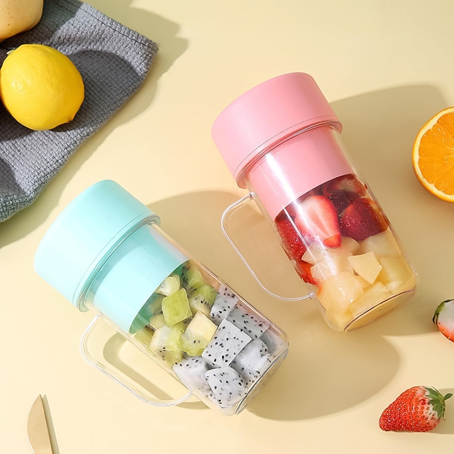 Portable Crusher Juicer With Handle & Straw, USB Rechargeable 6 Blades (420 ML)