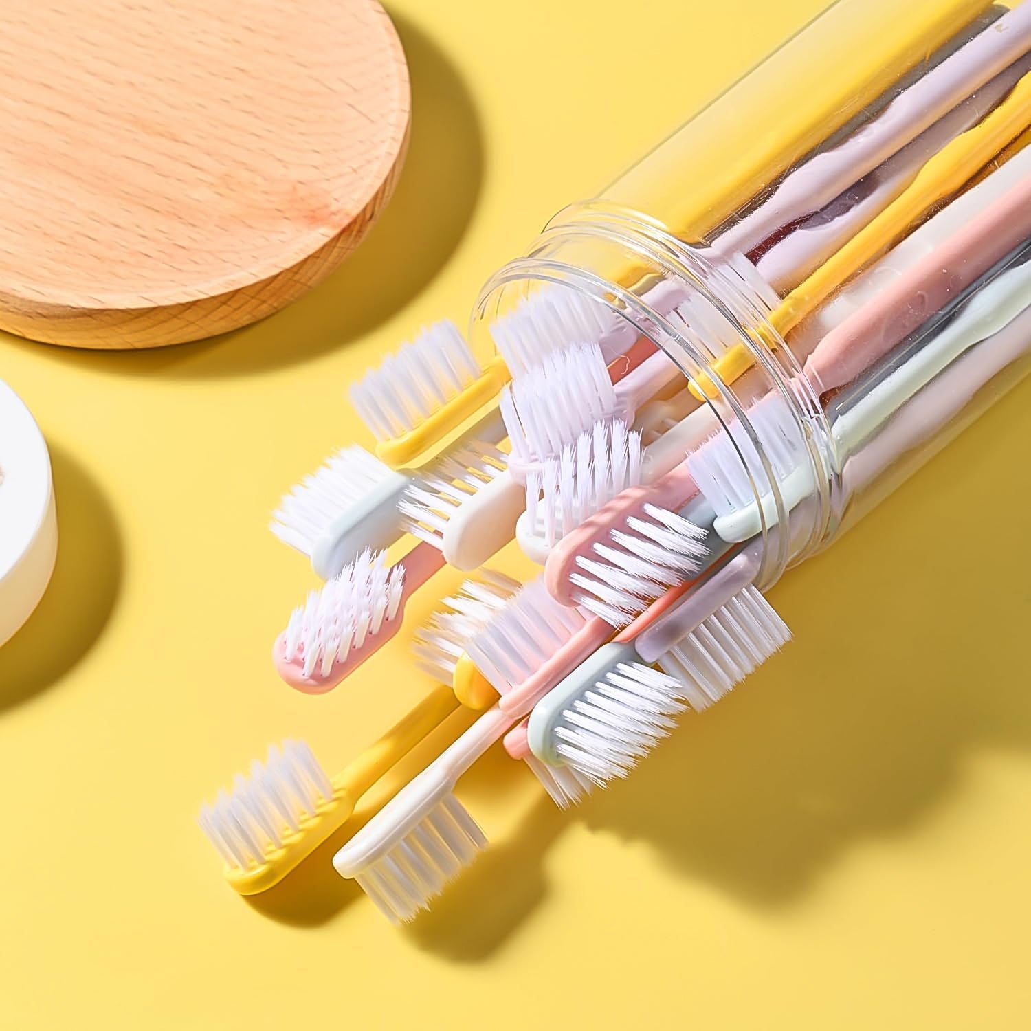 Plastic Toothbrush With Plastic Round Box (20 pcs Set)