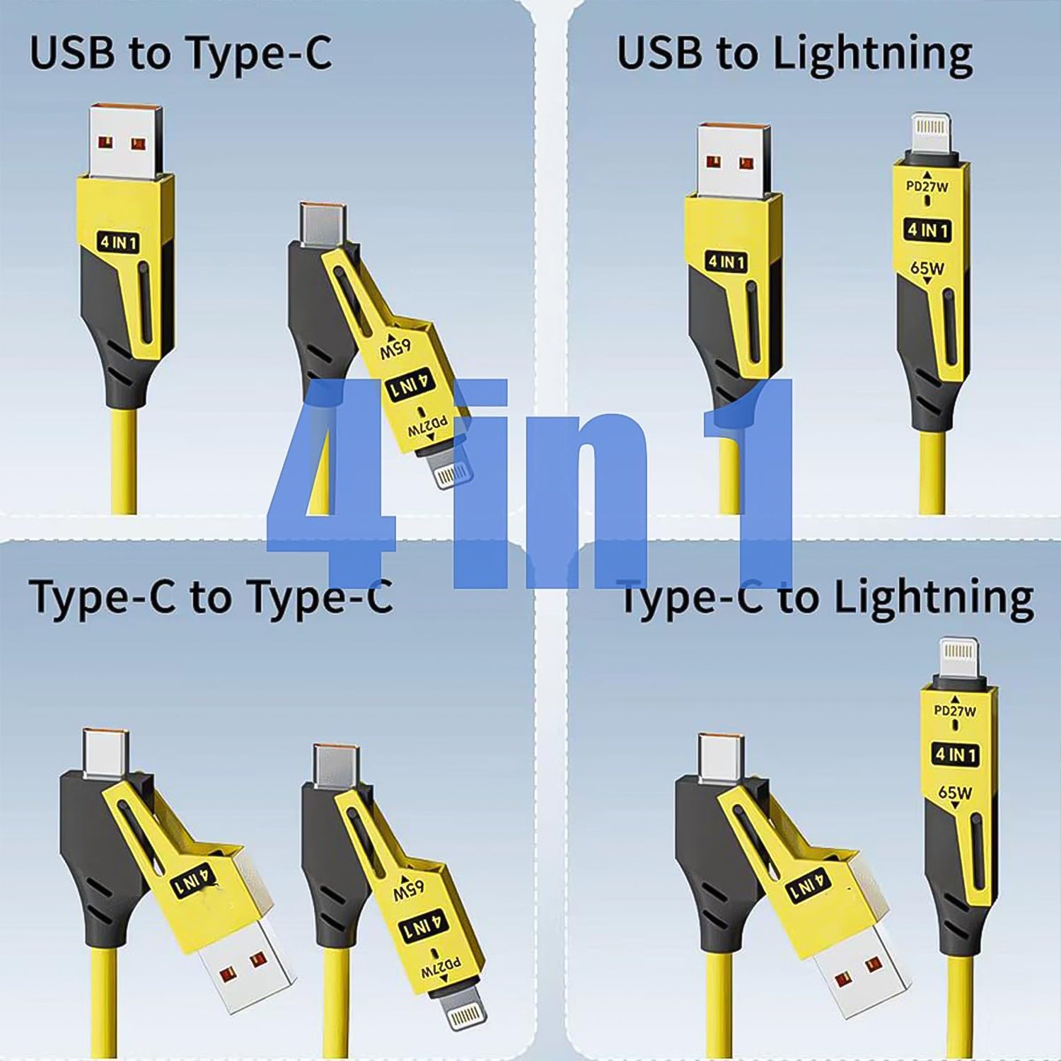 4 in 1 Spring Fast Charging Cable (1 Pc / 1.5 Mtr Long)