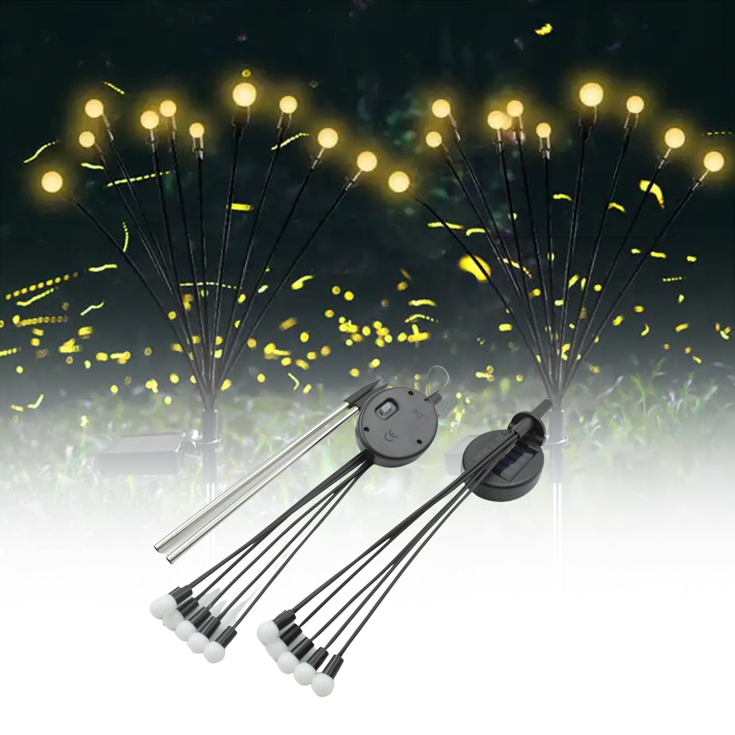 9129 Solar Garden Lights, Solar - Powered Firefly Lamp, New Upgraded Solar Firefly Lights Outdoor Waterproof, Solar Outdoor Decorative Lights for Yard Gardening Patio Backyard Pathway D??cor (2 PCS Set 12 LED (Warm Light))