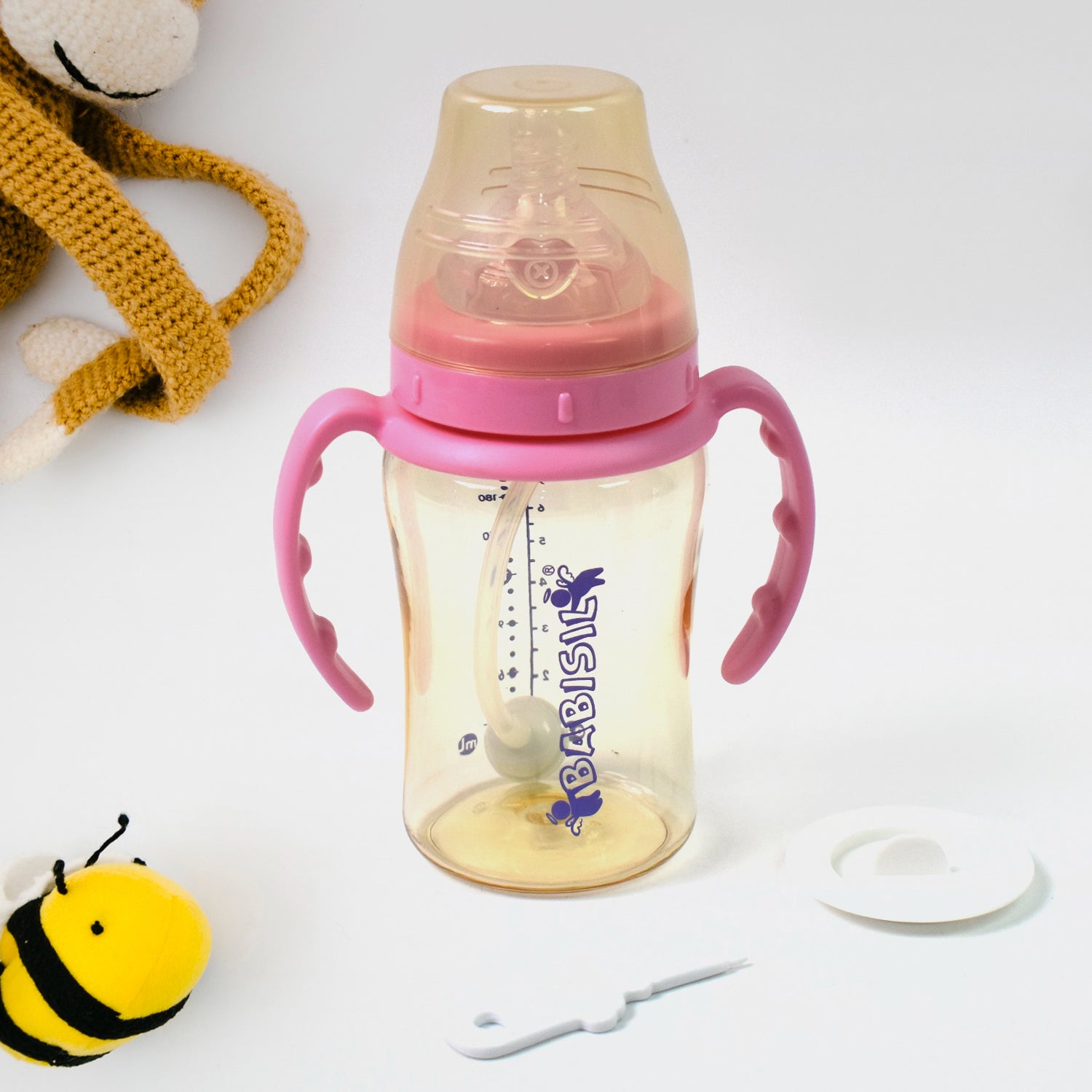 Plastic Baby Feeding Bottle with Handles & Straw (220 ML / 1 Pc)