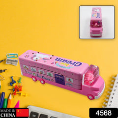 4568 Double Decker Magic Truck Compass Multi Level Metal Truck Compass Pencil Case with Movable Wheels & Sharpener (Mix Design)