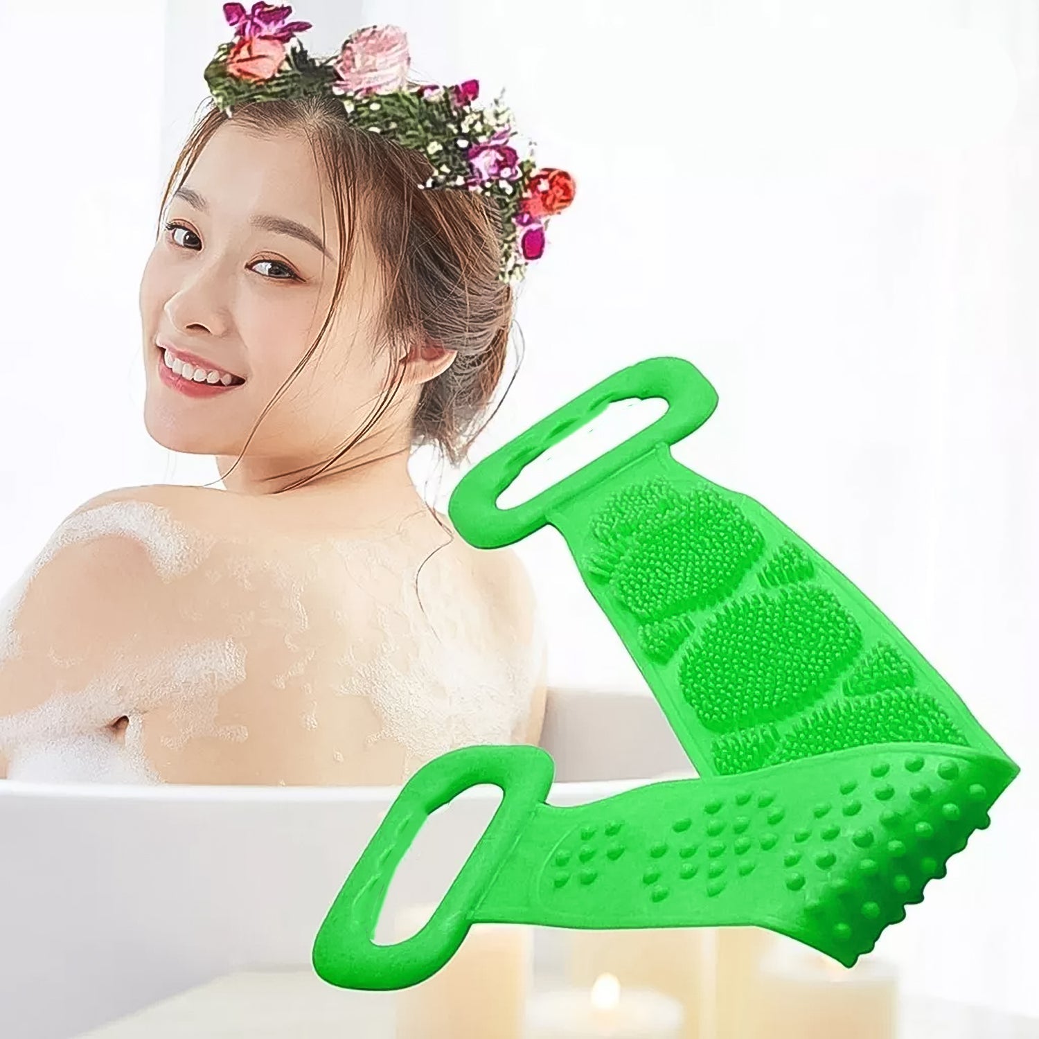 Silicone Body Back Scrubber Double Side Bathing Brush for Skin Deep Cleaning Massage, Dead Skin Removal (135 Gm | Big Size / 1pc)