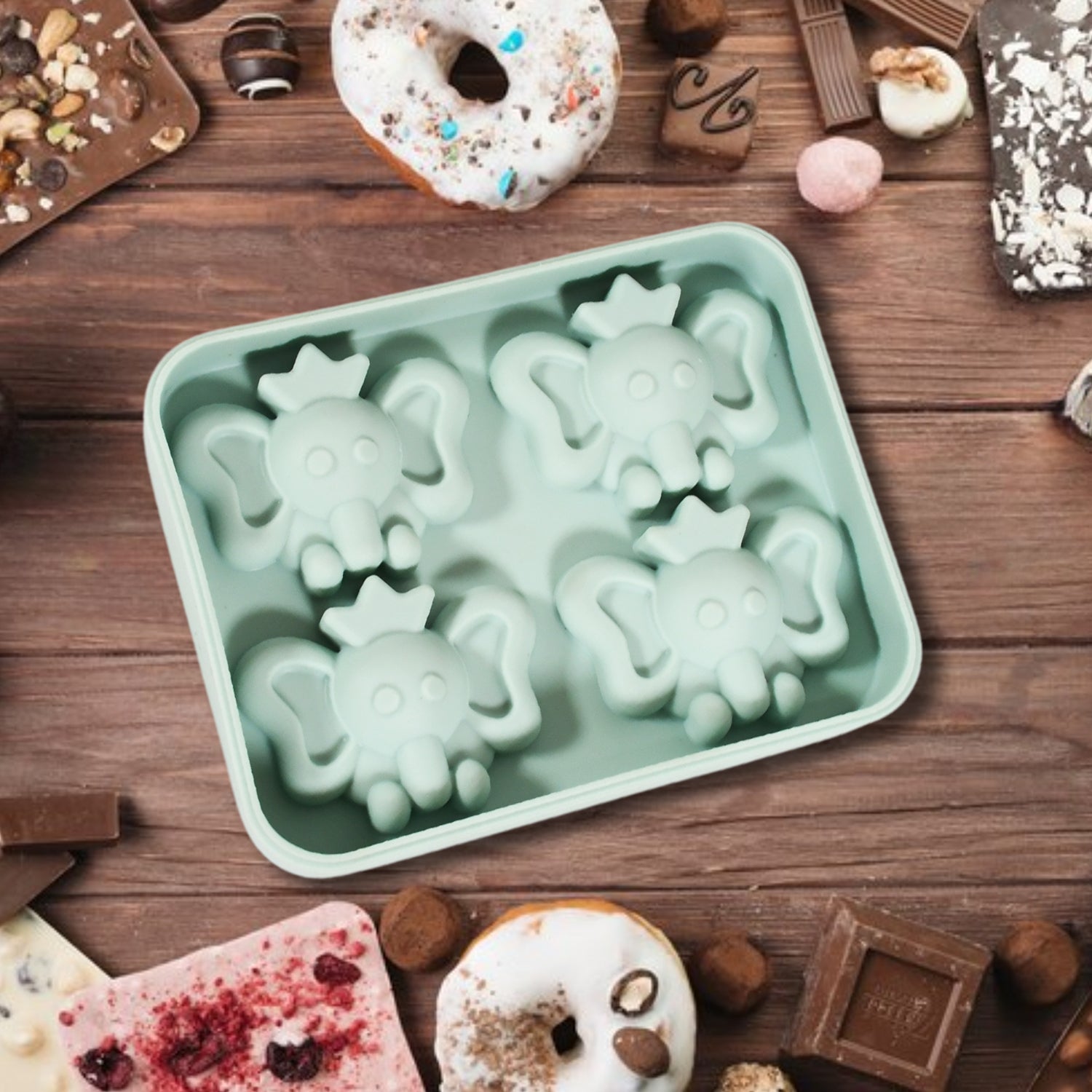 8160 Silicone Cartoon Shape 4 Grid Ice Cube Tray Ice Cube Molds Trays Small Cubes Tray For Fridge, Flexible Silicon Ice Tray (1 pc)