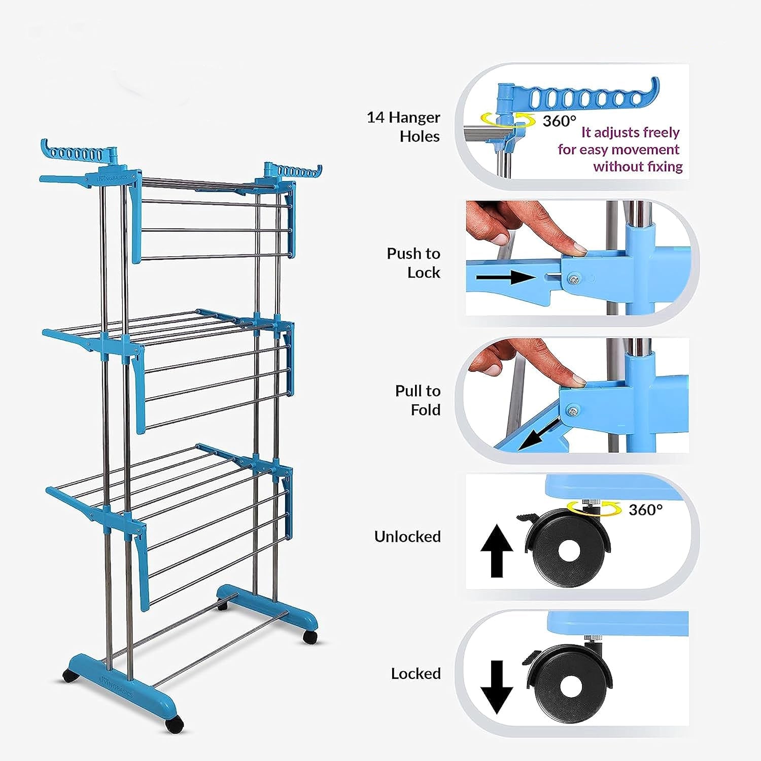 Premium Heavy Duty Stainless Steel 3 Layer Foldable Cloth Drying Stand (1 Set / With Brown Box)