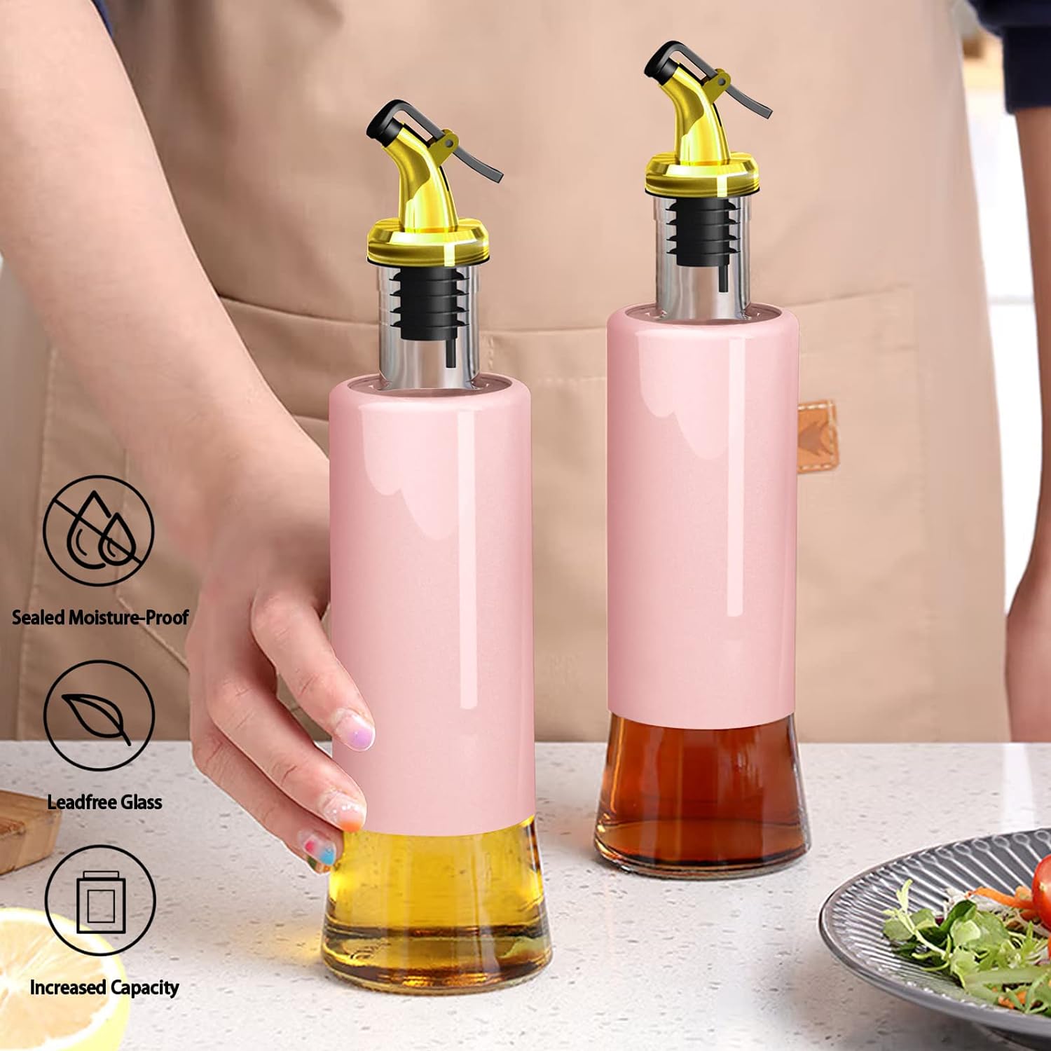5526 300 ML Olive Oil Dispenser Bottle Leakproof Condiment Glass Container Non- Drip Spout Soy Sauce Vinegar Cruet Bottle for Kitchen Cooking BBQ Fry for Kicthen Home (300 ML)