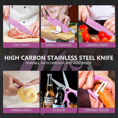 Stainless Steel Non Stick Ceramic Coating 6 Pcs Chef Kitchen Knife Set with Scissor & Peeler