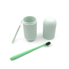 0308 Travel Toothbrush Holder, Portable Toothbrush Case for Traveling, Camping, Capsule Shape Travel Toothbrush Toothpaste Case Holder Portable Toothbrush Storage Plastic Toothbrush Holder With Rope and Brush