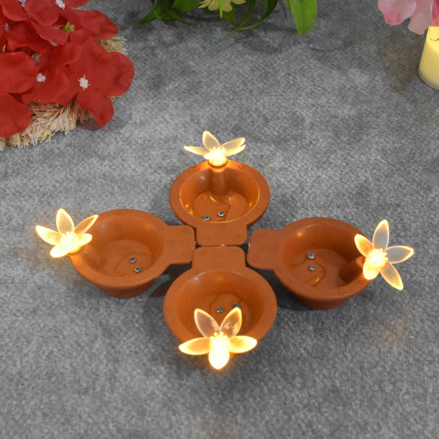 Flower Water Sensor Diyas for Diwali Decoration (6 Pcs Set)