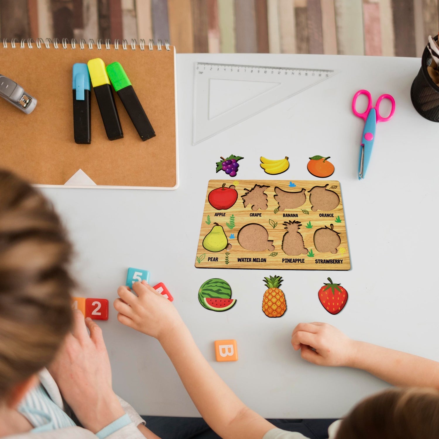 Wooden Fruits Puzzle Learning Educational Board (1 Set / 28×20 Cm)