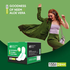 0984 Sanitary Pads for Women With Goodness of Neem & Aloe Vera | Ultra Thin | Leakage Protection | PH Balance | With Antibacterial Anion Chip | (155 MM / 24 Pads)