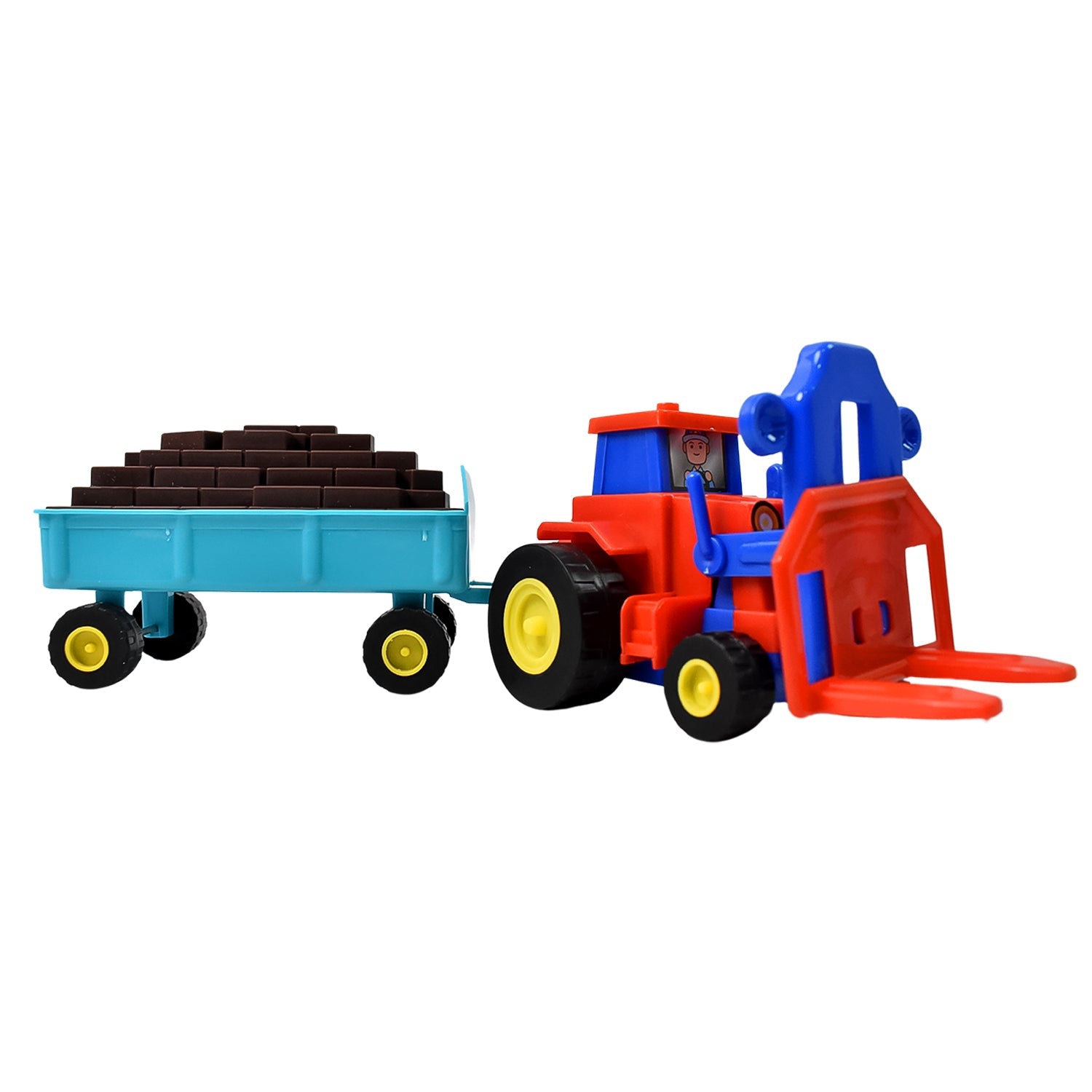 Plastic Tractor Toy Friction Powered Tractor with Bricks Trolley (1 Pc)