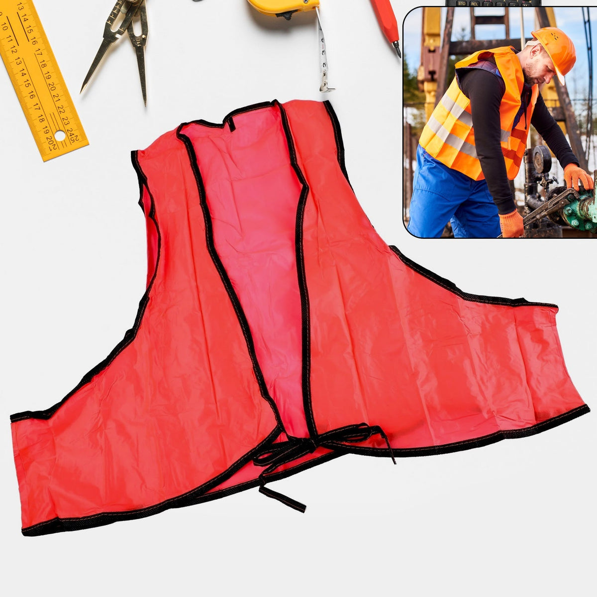 7453 Economy Safety Vest, Soft Vinyl with Tie Closure for Identifying Staff and Volunteers Adult PVC Safety Vest High Visibility for Outdoor Operator