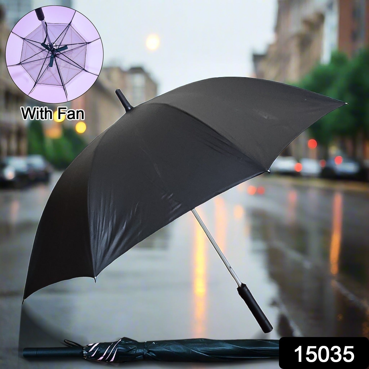 Sun Umbrella With Inside Fan & Power Bank Umbrellas For Summer (1 Pc)