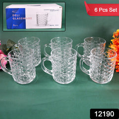 Glass Coffee & Tea Cup / Mug With Handle (6 pcs Set / 225 ML)