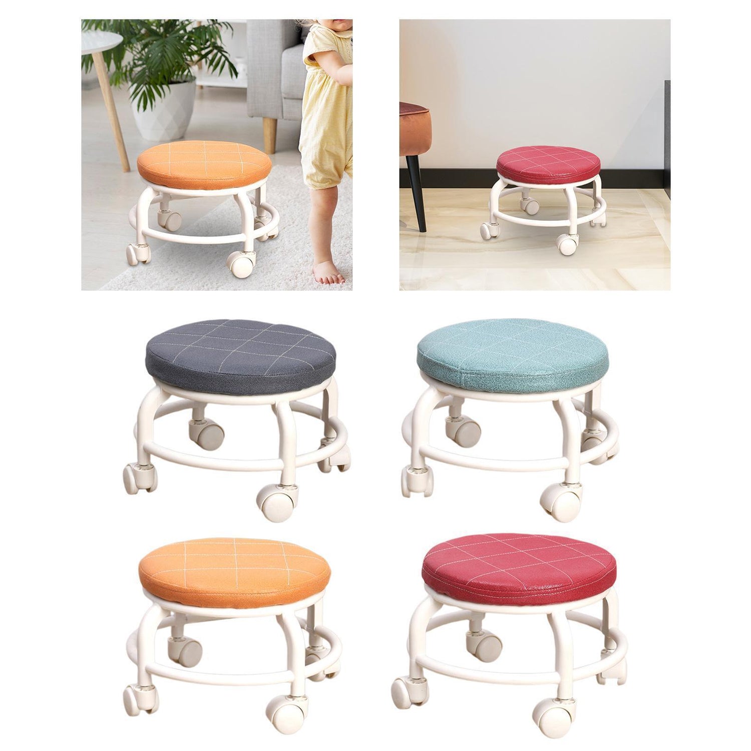 17870 Roller Seat Stool Low Height Rolling Stool Multifunctional Small Household Movable Mini Stool Pulley Wheel Stool for Garage Home Library (1 Pc)