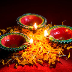 Decorative Hand Painted Clay Puja Diya for Diwali Handmade Diya (6 Pcs Set)