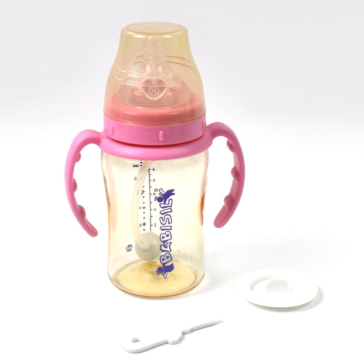 Plastic Baby Feeding Bottle with Handles & Straw (220 ML / 1 Pc)