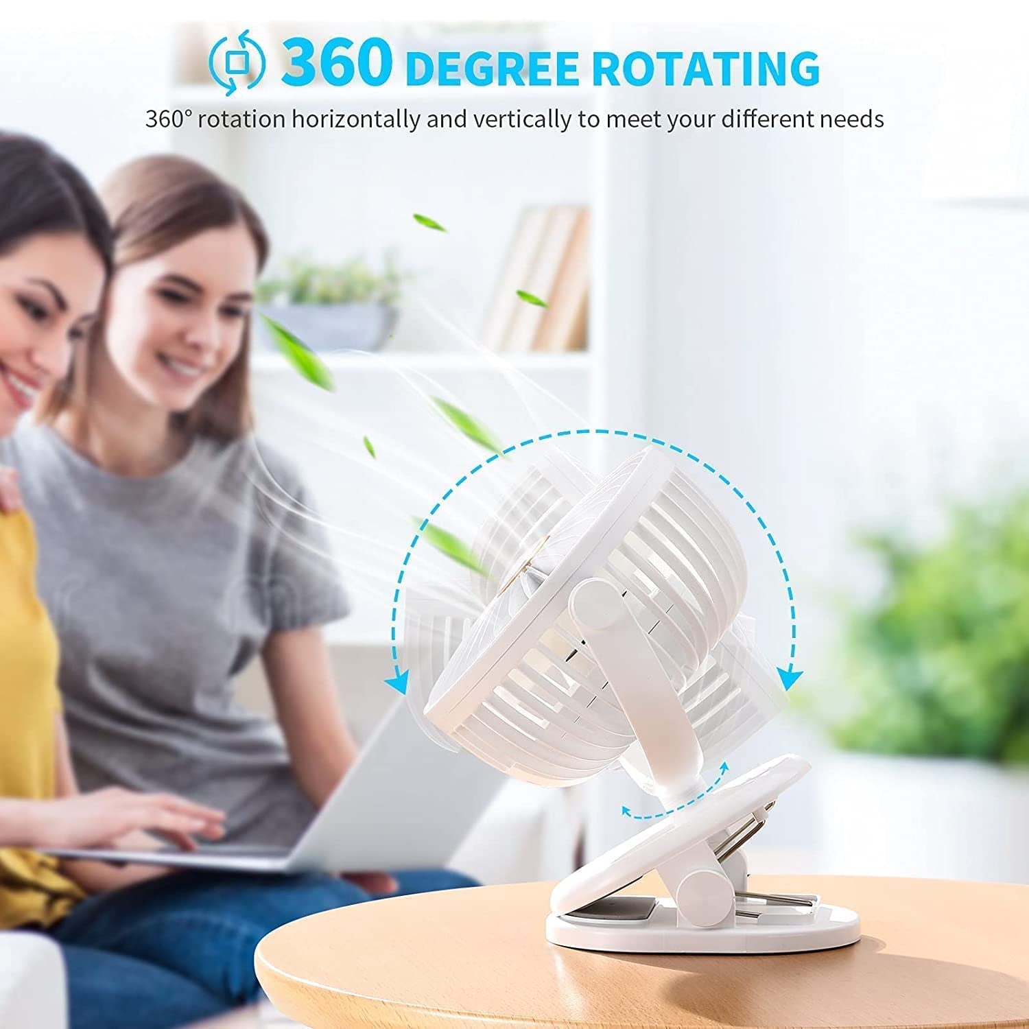 17930 Portable Clip-on Fan, Battery Operated, With Light & Spray, Small Yet Powerful USB Table Fan, 3-Speed Quiet Rechargeable Mini Desk Fan, 360° Rotation, Personal Cooling Fan for Home, Office, Camping