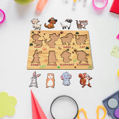 Wooden Animal Puzzle Learning Educational Board (1 Set / 28×20 Cm)