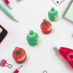 8829 2-in-1 3D Cold Drink Bottle Shape Rubber Pencil Sharpener and Eraser Set, Stationery for Kids School Boys Girls, Birthday Return Gifts (24 Pcs Set)