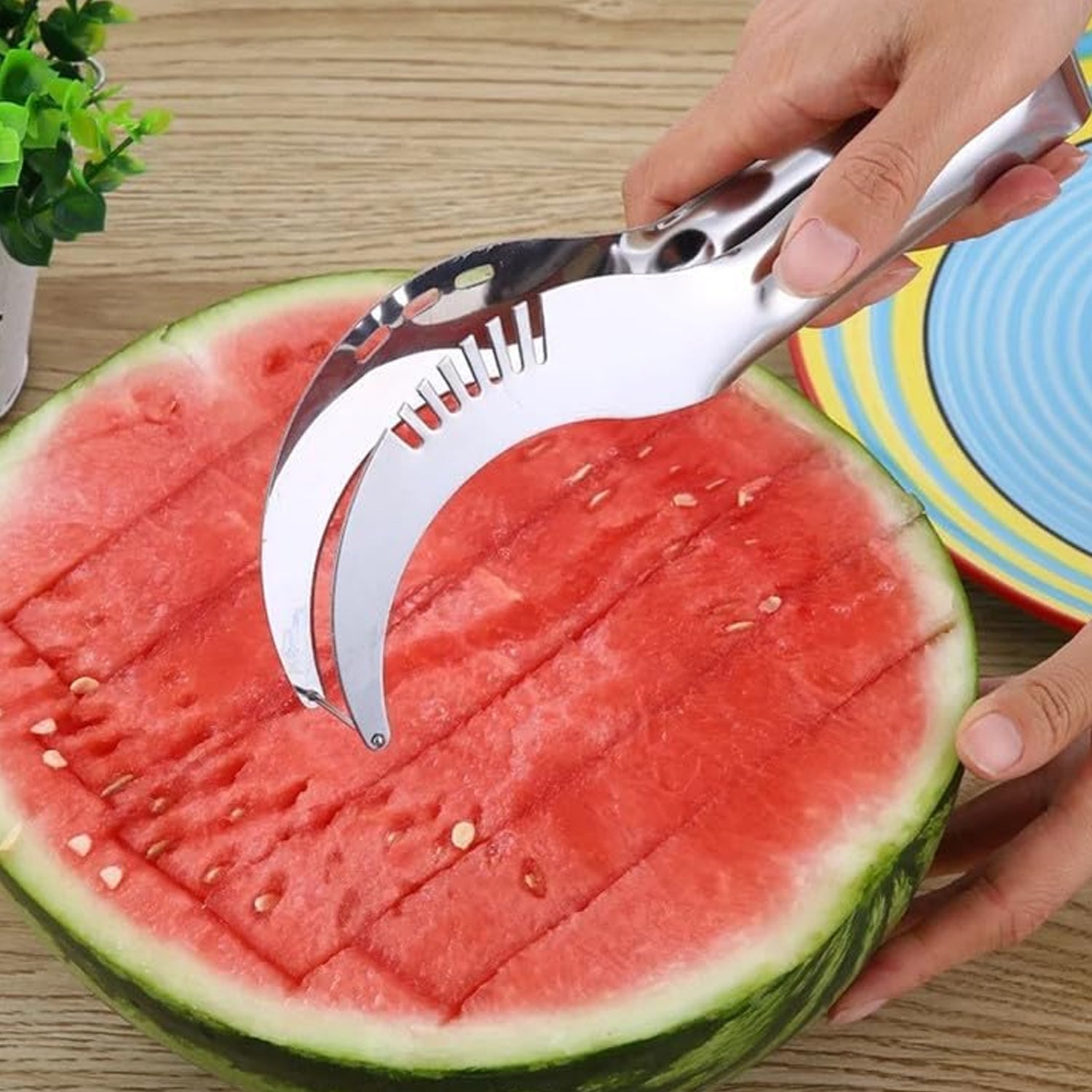 10053 3in1 Stainless Steel Watermelon Cantaloupe Slicer Knife, Corer Fruit, Vegetable Tools Kitchen (1 Pc)