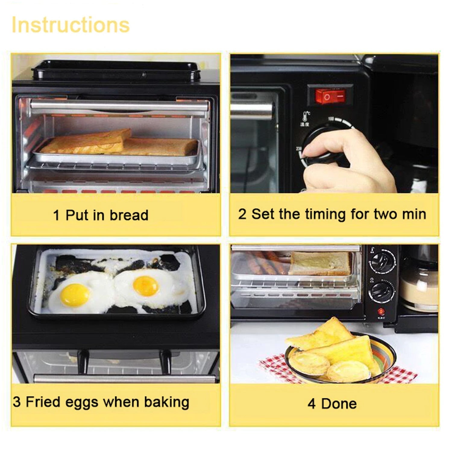 2788 3 in 1 Breakfast Maker Portable Toaster Oven, Grill Pan & Coffee Maker Full Breakfast Ready at One Go DeoDap