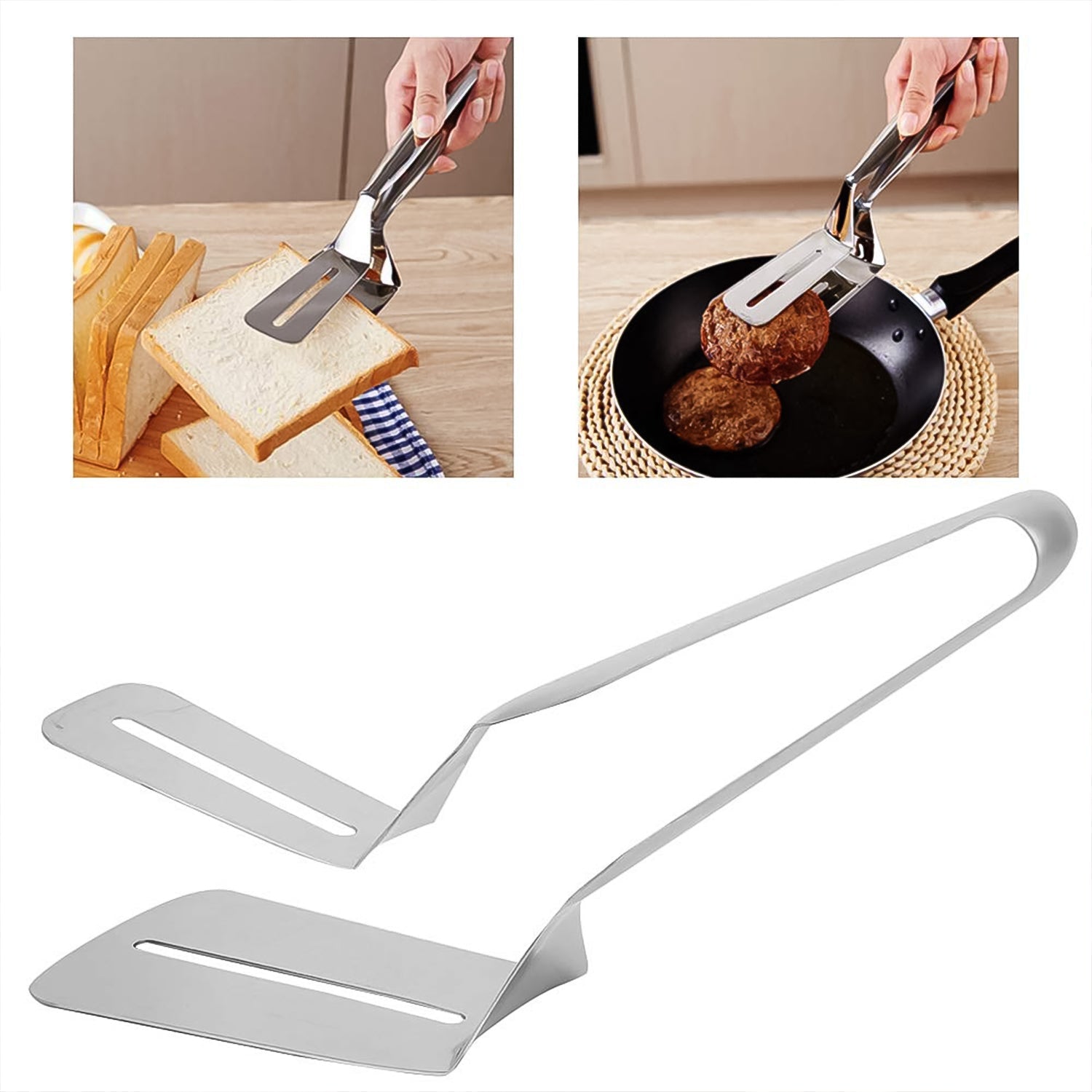 Stainless Steel Cooking Tong - Multifunctional Slotted Fish Double-Sided Spatula (1 Pc / 23 Cm)